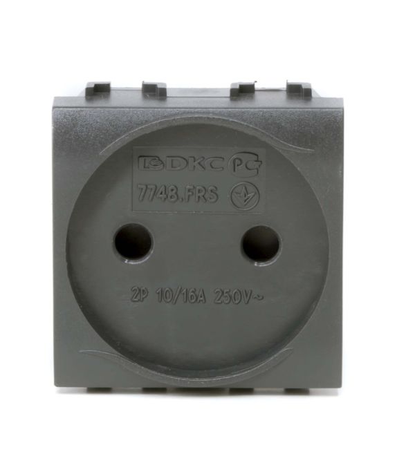 Електрична розетка, без заземлення, зі шторками, чорна RAL 7016, 16А, 250В, 2мод.