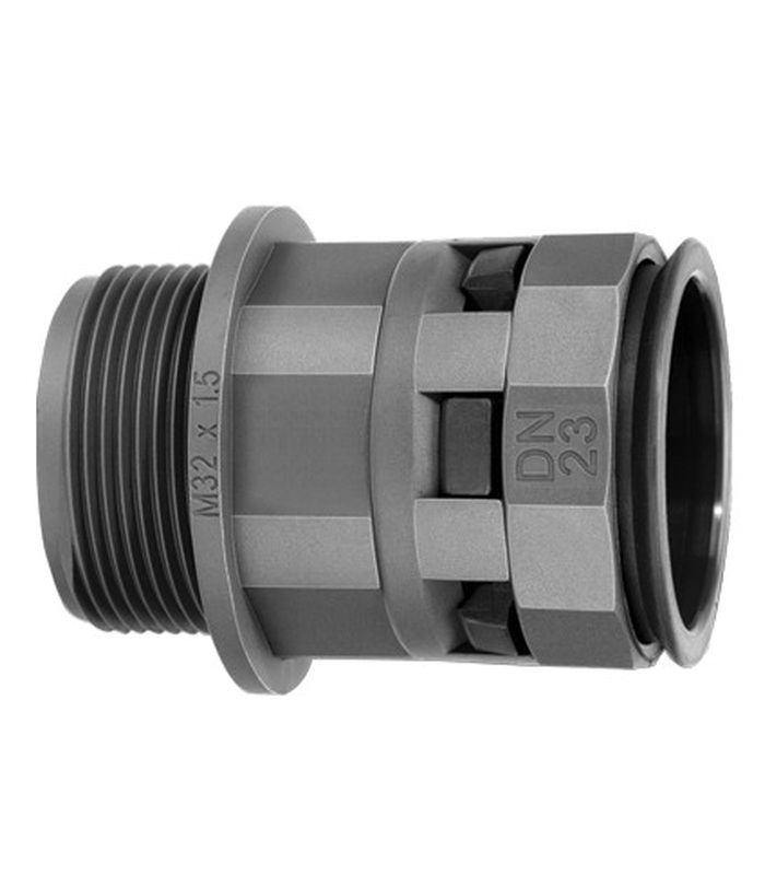 Муфта труба-коробка DN48мм, M63х1,5, поліамід, чорний колір