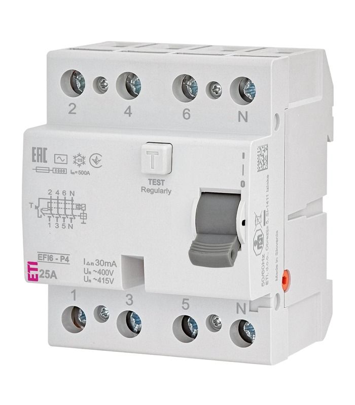 Реле диференційне (ПЗВ) 4р EFI6-P4 25/0,03 тип AC (6kA)
