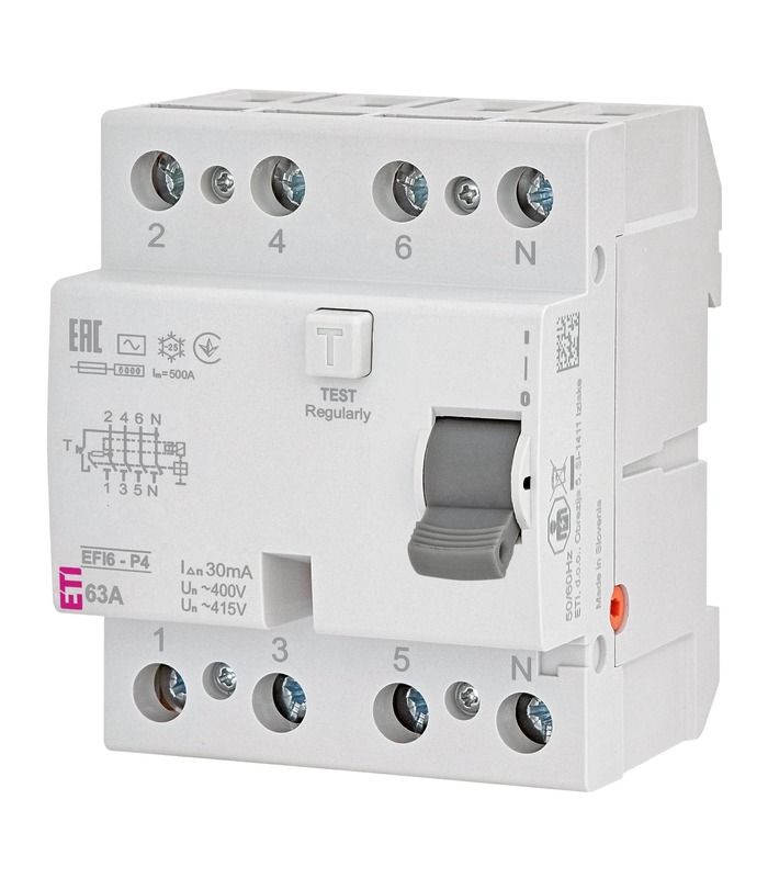 Реле диференційне (ПЗВ) 4р EFI6-P4 63/0,03 тип AC (6kA)