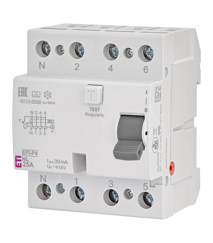 Реле диференційне (ПЗВ) 4р EFI-P4 25/0,03 NL тип A (10kA)  (полюс N зліва)