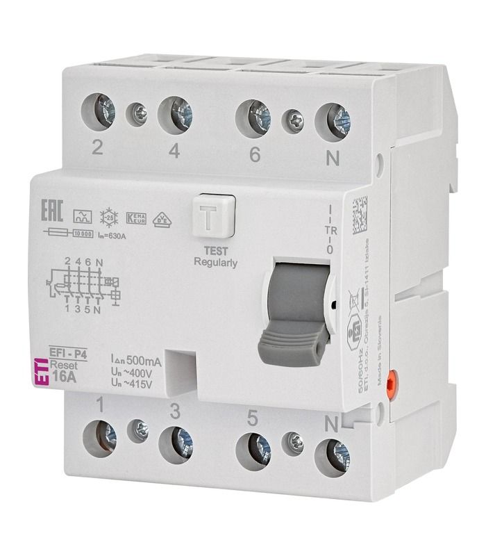 Реле диференційне (ПЗВ) 4р EFI-P4R 16/0,5 тип A (10kA) (RESET)