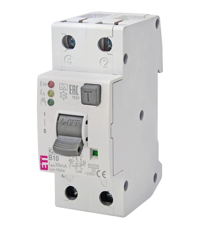 Диф. автоматичний вимикач KZS-2M2p EDI B 10/0,03 тип A (10kA) (нижнє підключ.)
