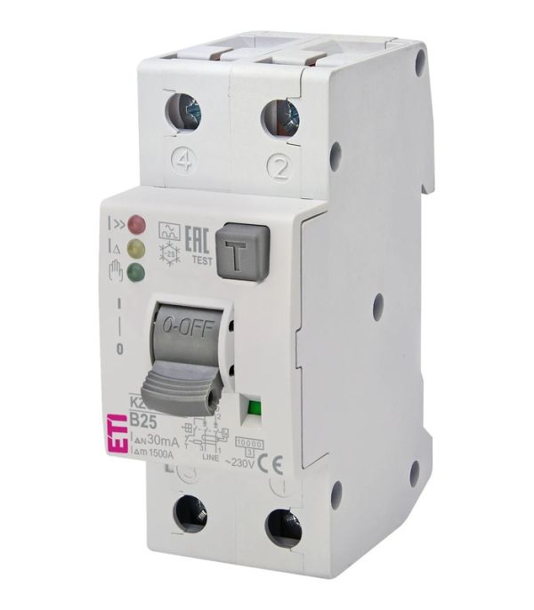 Диф. автоматичний вимикач KZS-2M2p EDI B 25/0,03 тип A (10kA) (нижнє підключ.)