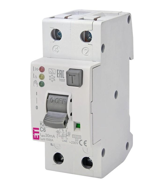 Диф. автоматичний вимикач KZS-2M2p EDI C 6/0,03 тип A (10kA) (нижнє підключ.)