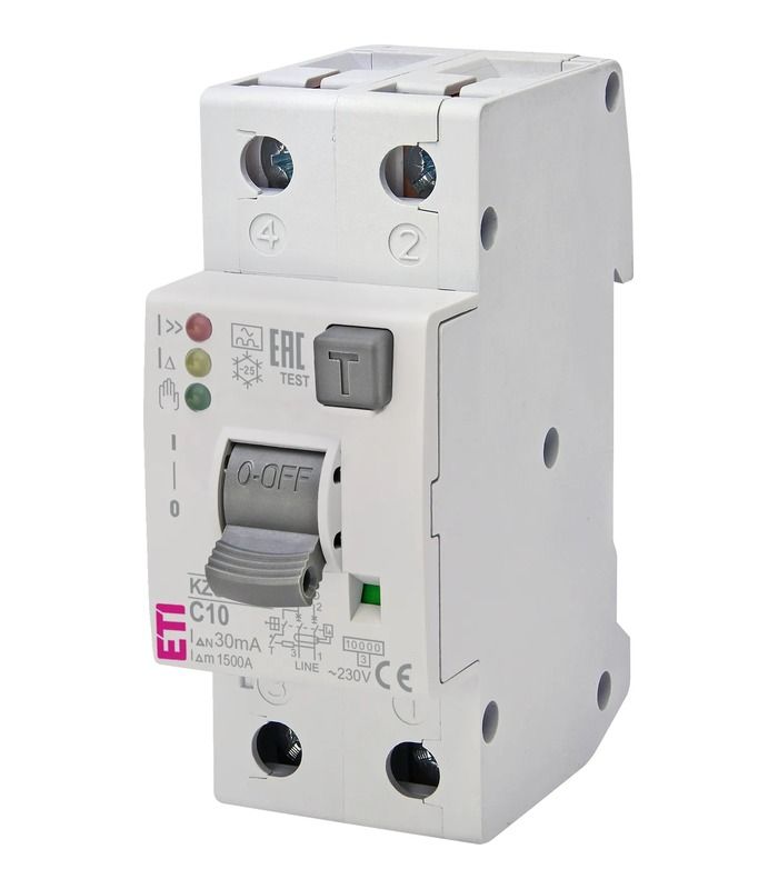 Диф. автоматичний вимикач KZS-2M2p EDI C 10/0,03 тип A (10kA) (нижнє підключ.)