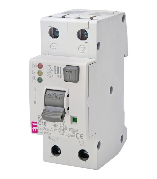 Диф. автоматичний вимикач KZS-2M2p EDI C 16/0,03 тип A (10kA) (нижнє підключ.)