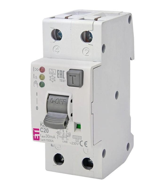 Диф. автоматичний вимикач KZS-2M2p EDI C 20/0,03 тип A (10kA) (нижнє підключ.)