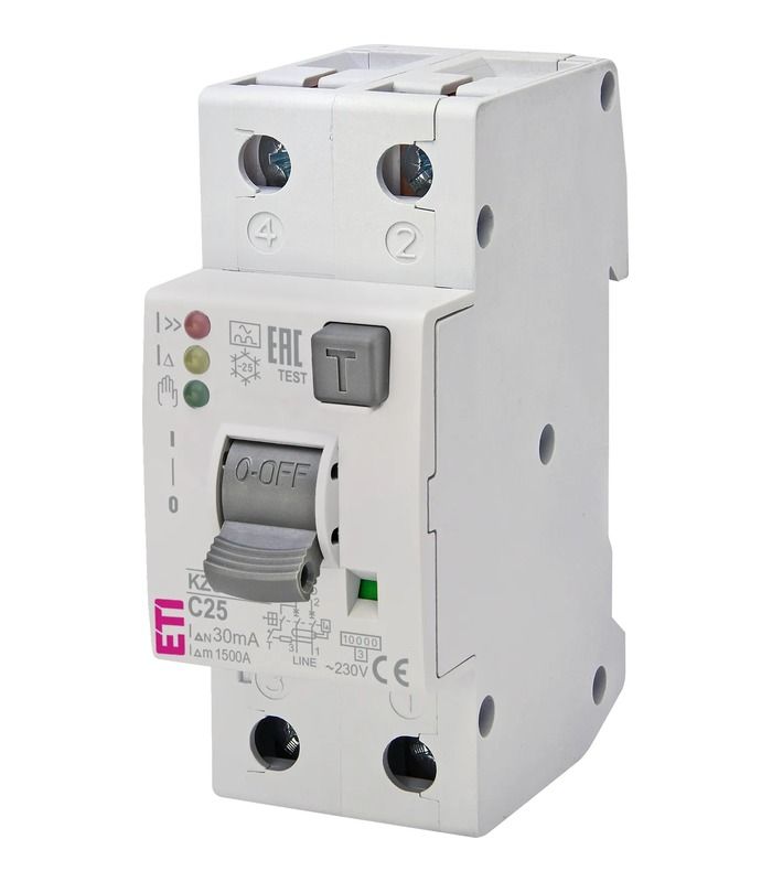 Диф. автоматичний вимикач KZS-2M2p EDI C 25/0,03 тип A (10kA) (нижнє підключ.)