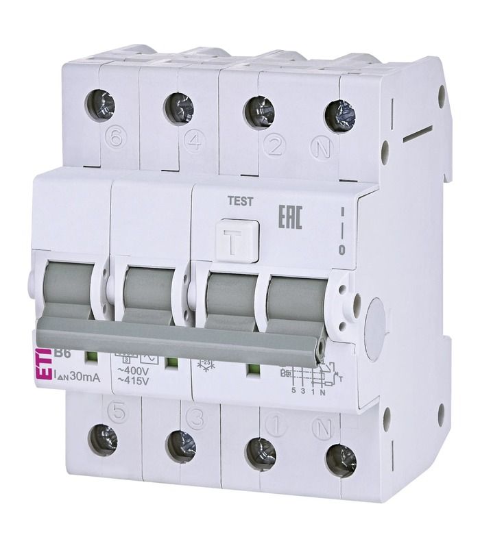 Диф. автоматичний вимикач KZS-4M 3p+N B 6/0,03 тип AC (6kA)