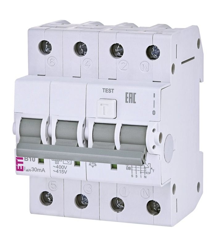 Диф. автоматичний вимикач KZS-4M 3p+N B 10/0,03 тип AC (6kA)