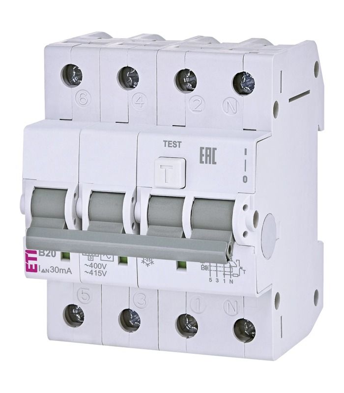Диф. автоматичний вимикач KZS-4M 3p+N B 20/0,03 тип AC (6kA)