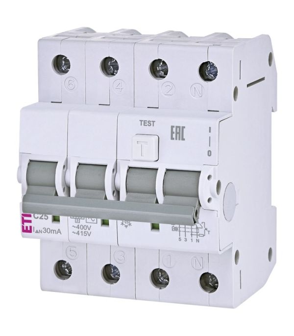 Диф. автоматичний вимикач KZS-4M 3p+N C 25/0,03 тип AC (6kA)