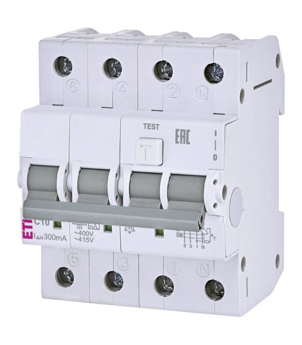 Диф. автоматичний вимикач KZS-4M 3p+N C 10/0,3 тип A (6kA)
