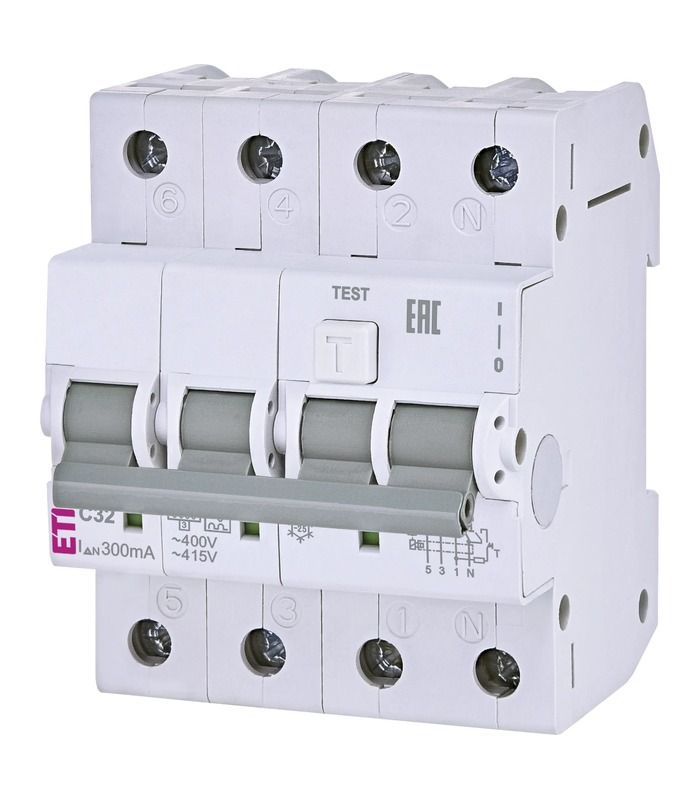Диф. автоматичний вимикач KZS-4M 3p+N C 32/0,3 тип A (6kA)