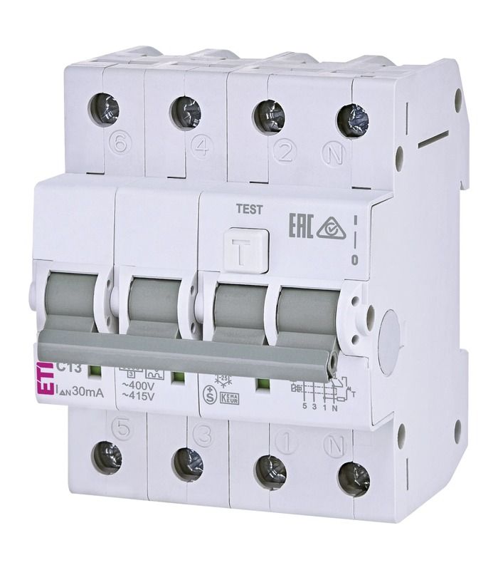 Диф. автоматичний вимикач KZS-4M 3p+N C 13/0,03 тип A (6kA)