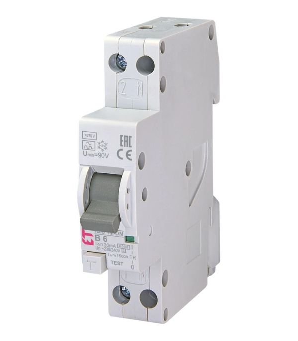Диф. авт. вимикач KZS-1M-DN 1M B 6/0,03 тип A (6kA, з захист. від підвищеної напруги)