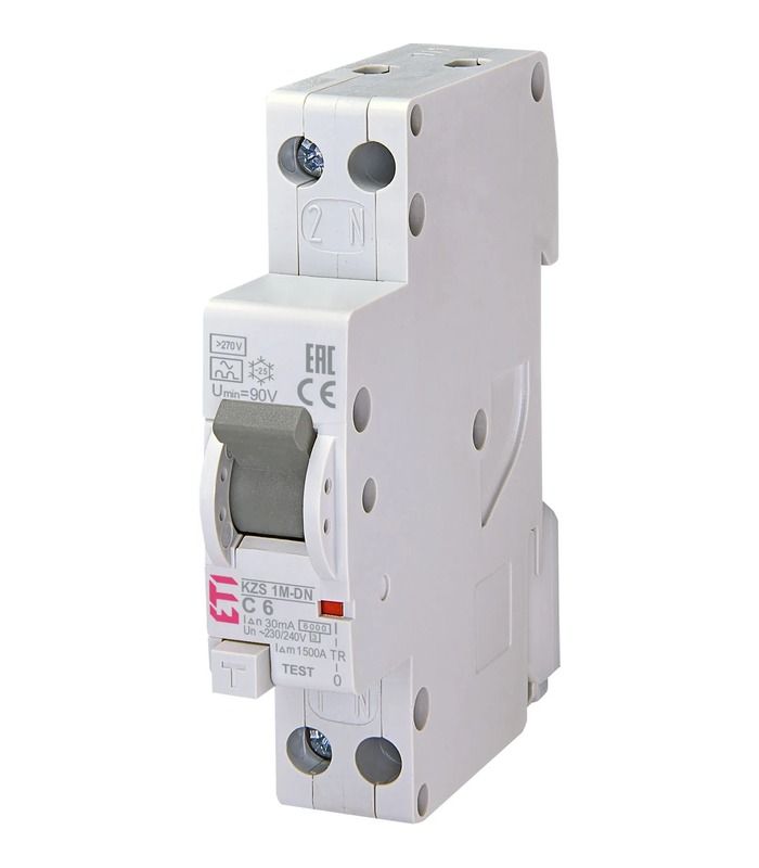 Диф. авт. вимикач KZS-1M-DN 1M C 6/0,03 тип A (6kA, з захист. від підвищеної напруги)