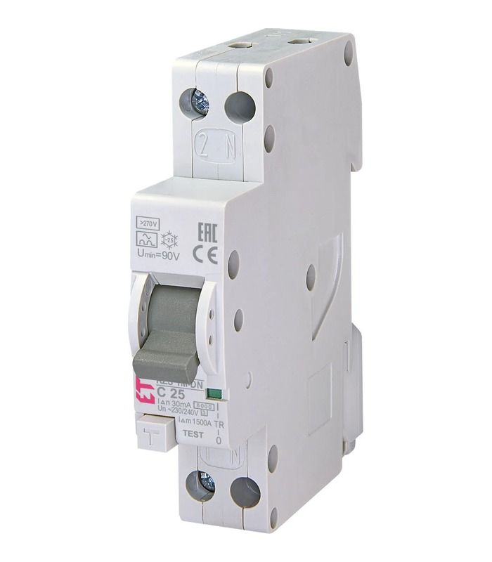 Диф. авт. вимикач KZS-1M-DN 1M C 25/0,03 тип A (6kA, з захист. від підвищеної напруги)