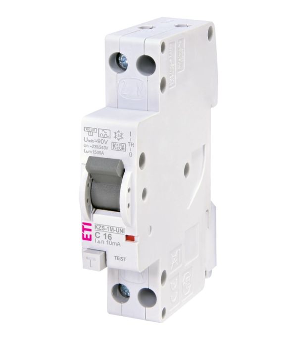 Диф. автоматичний вимикач KZS-1M UNI C 16/0,01 тип A (6kA) (універс. підключення)