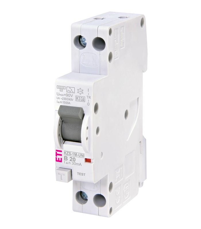 Диф. автоматичний вимикач KZS-1M UNI B 20/0,03 тип A (6kA) (універс. підключення)