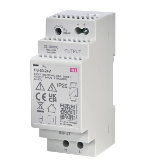 Блок живлення PS-30-24 (Вхід: 100-250V AC; Вихід: 24V DC/30W/1,25A)