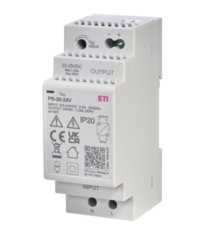 Блок живлення PS-30-24 (Вхід: 100-250V AC; Вихід: 24V DC/30W/1,25A)