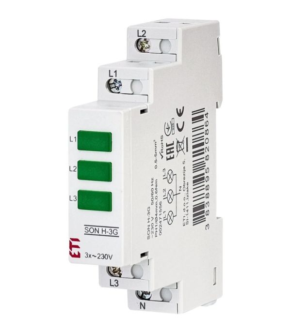 Трифазний індикатор наявності напруги SON H-3G (3x зелений LED)