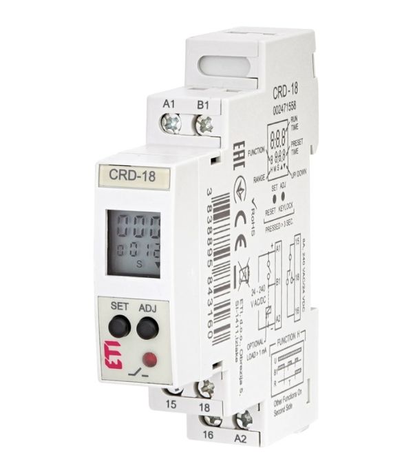Багатофункціональне цифрове реле часу CRD-18 (24-240V AC/DC, 1x8A_AC1)