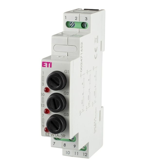 Трифазний захисний модуль EZ WTA-3R під запобіжник 5x20мм з індикацією (5x20мм, Imax.=6,3А, 3х черв. LED)