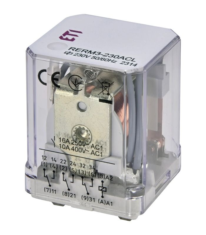 Реле електромеханічне RERM3-230ACL 3p LED (16A AC1, 250V AC)
