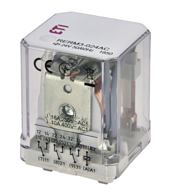 Реле електромеханічне RERM3-24ACL 3p LED (16A AC1, 250V AC)