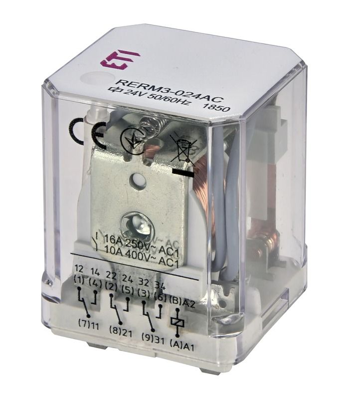 Реле електромеханічне RERM3-24ACL 3p LED (16A AC1, 250V AC)